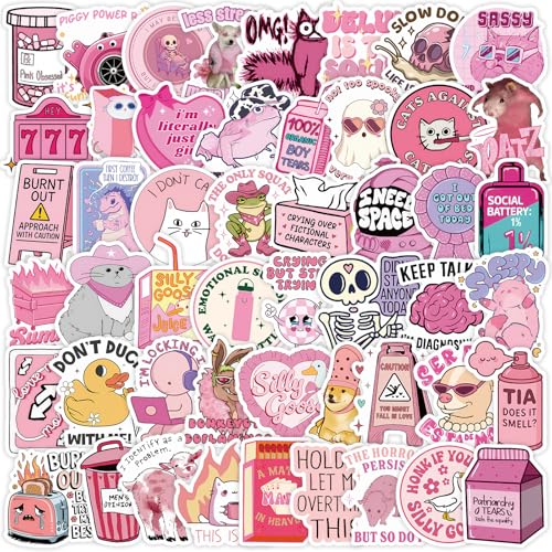 100 PCS Pink Funny Holographic Stickers for Adults Woman Waterproof Vinyl Sarcastic Meme Decals for Water Bottle Phone Kindle Laptop Journal Scrapbook Bumper Skateboard Luggage