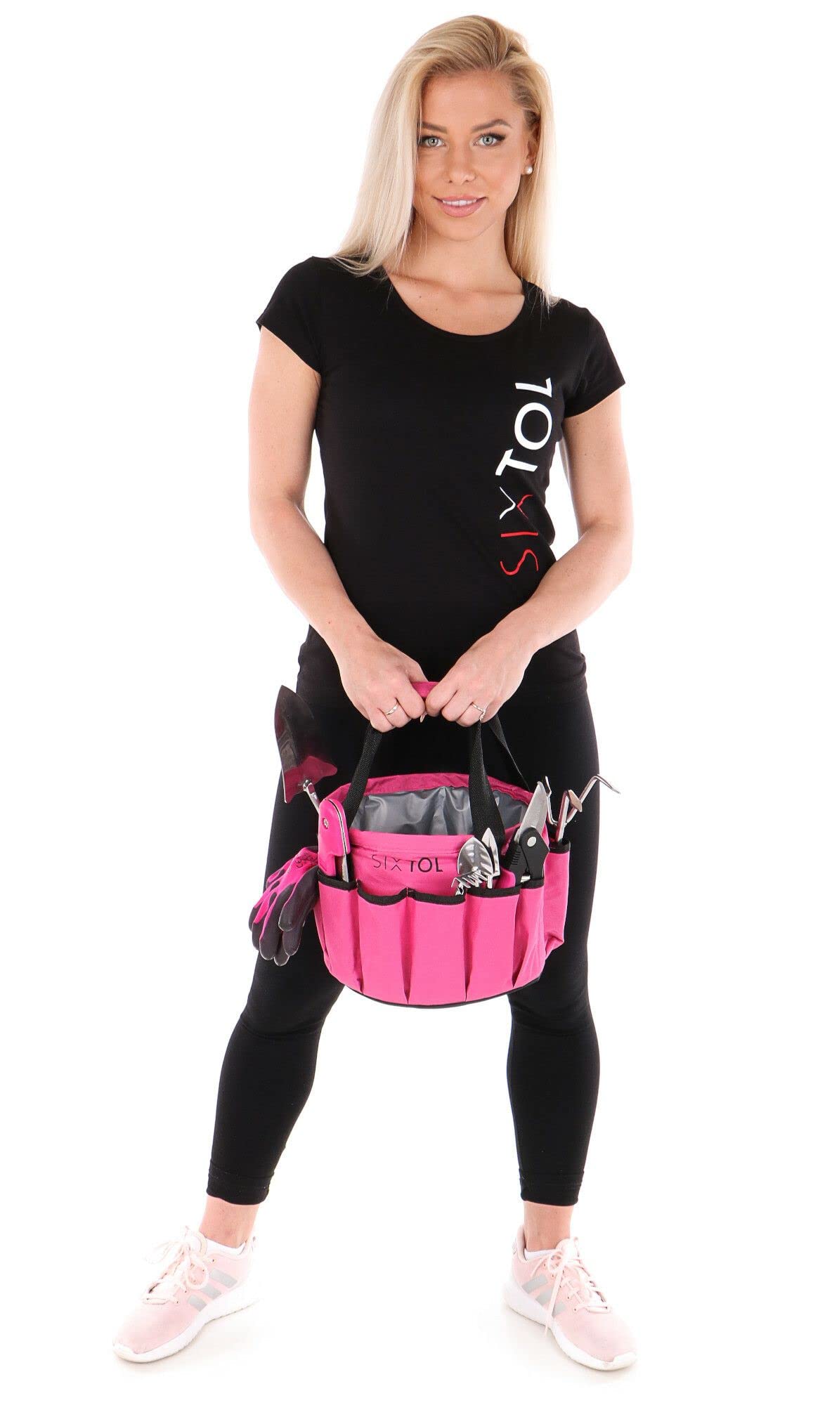 Garden PINK - Set di 10 attrezzi da giardino, 10 pezzi, accessori da giardino in acciaio inox, pratica borsa da giardino come regalo per donne, per giardinieri e donne