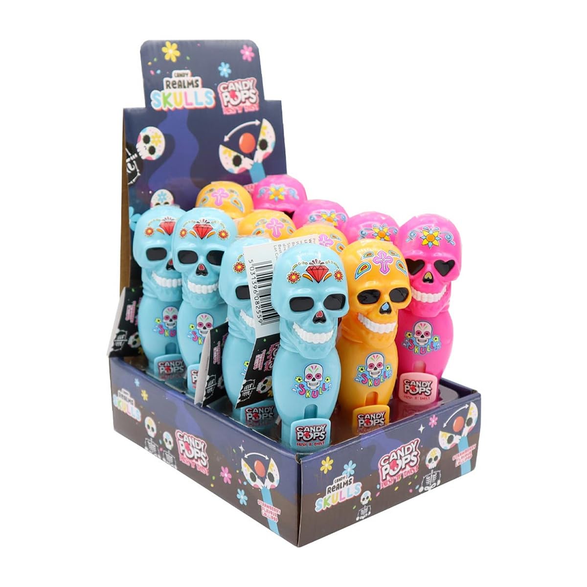 Candy Realms Skull Pops Push n Twist, Strawberry Flavour Lollipop, 8 g (Pack of 24)