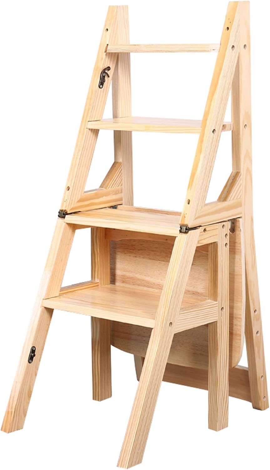 Folding Stool Ladder Chair Multifunctional Solid Wood Kitchen Office Library Climbing Lightweight Storage Stable Foot Stool.