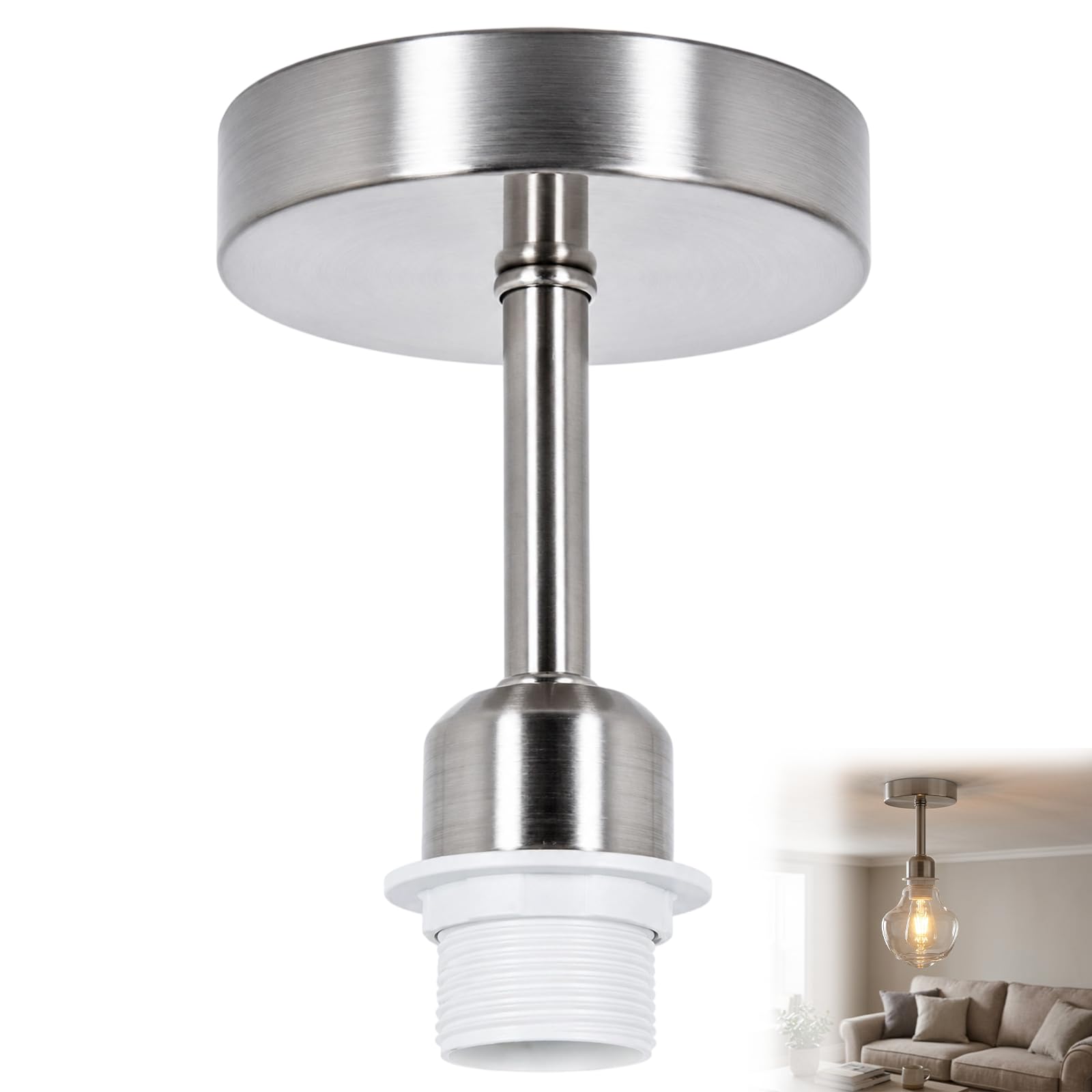 QhgPnt Ceiling Rose Light Fitting, Pendant Light Fitting for Low-Ceilings Installation, Ceiling Light Fittings Shade, Vintage Industrial Style Metal Fixture for Home Renovation Projects