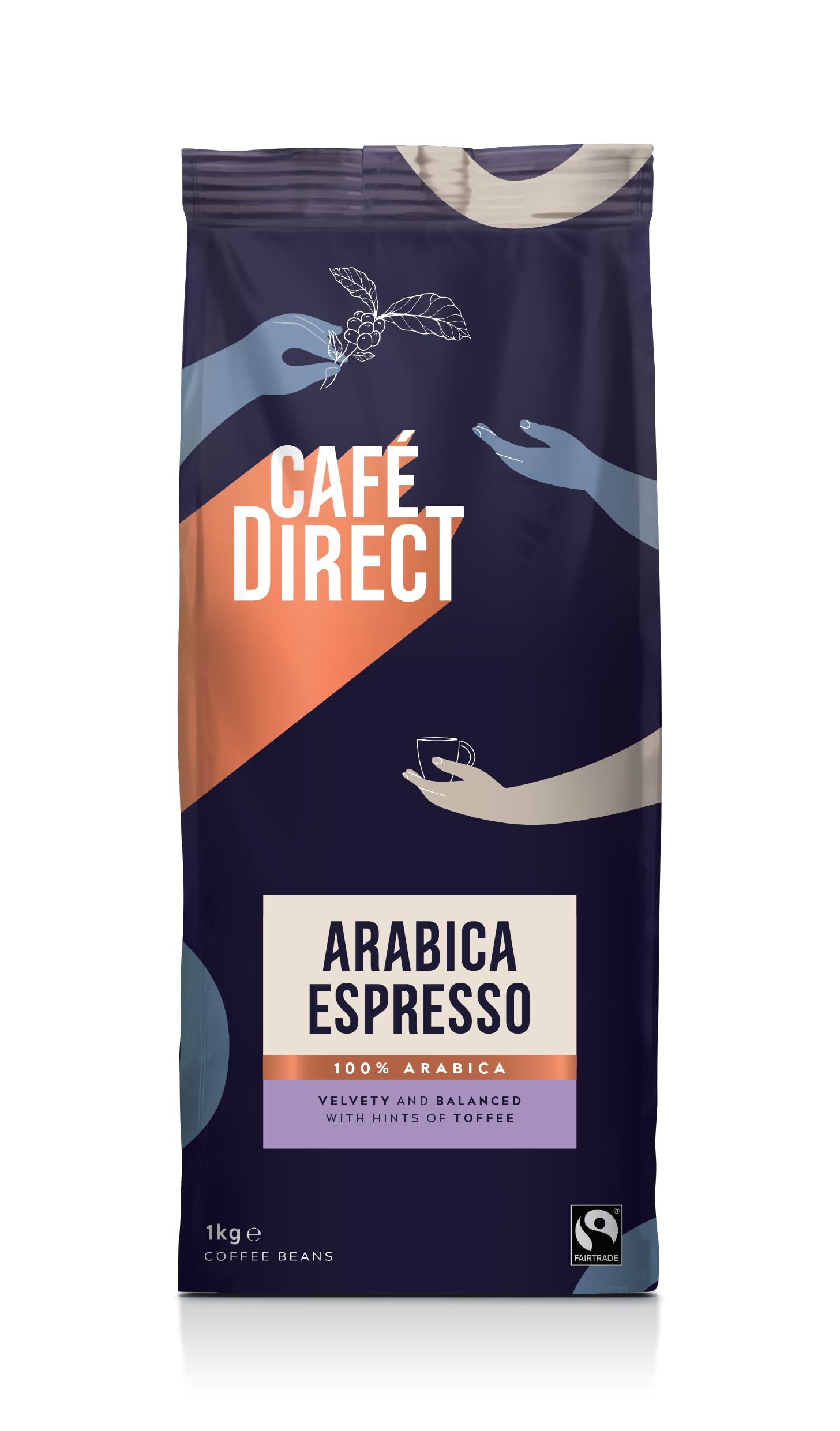 Cafédirect Familia Espresso Coffee Beans 1kg - Fairtrade Arabica Whole Beans Slow-Roasted for a Smooth and Intensely Rich Flavour - Ideal for Espresso Machines