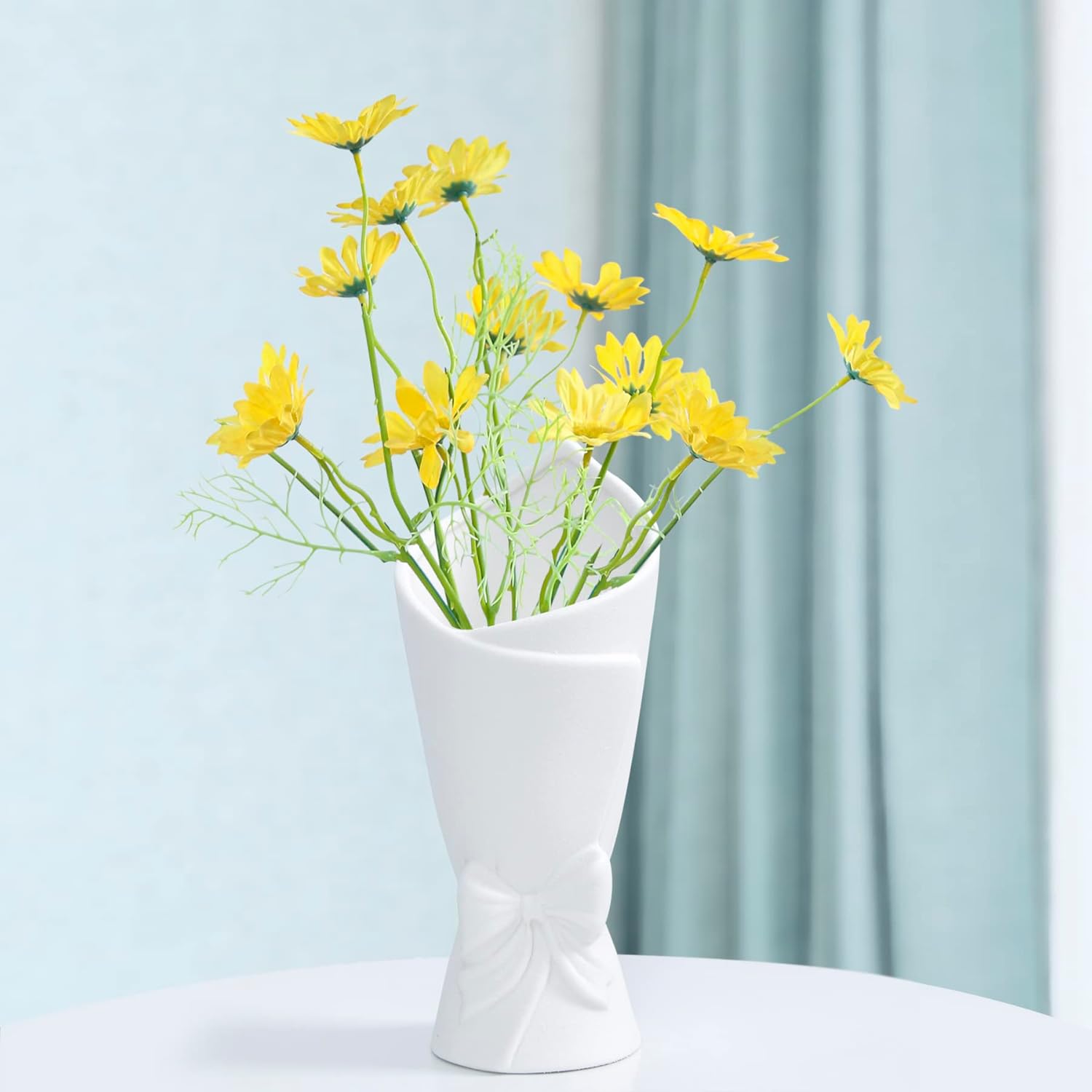 Matte White Bowknot Ceramic Vase, Modern Flower Vases for Home Decor, Pampas, Living Room, Mantel, Table Decoration (Model B) - Image 5