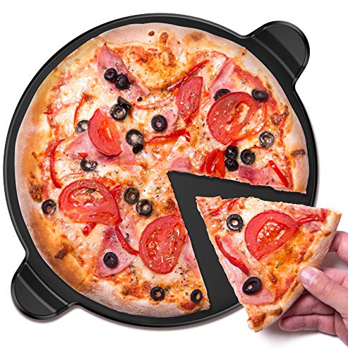 Vremi Ceramic Pizza Stone - 13 Inch Round Nonstick Baking Stone for Oven - Round Pizza Grill with Built-in Handles for Kitchen or Outdoor Barbeque - Thick Professional Bread Stoneware for Pies & Tarts