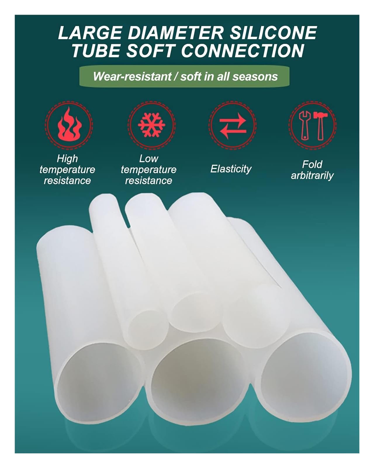 Manguera flexible de silicona, Tubo de caucho de silicona de 1 m, color blanco translúcido, con manguito de cambio de diámetro, conexión blanda con forma de O(130x200mm)