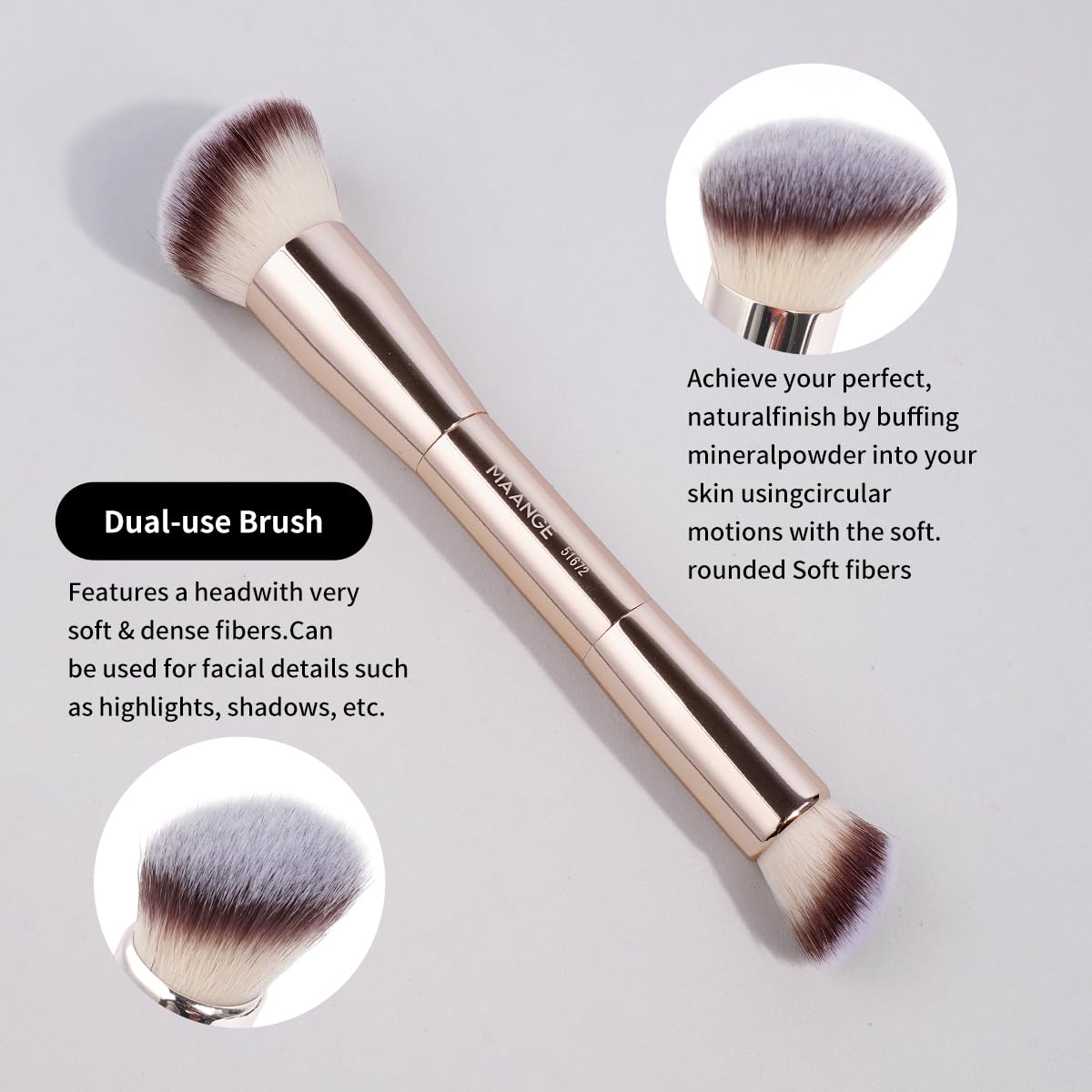 MAANGE Makeup Brush Set 10 Pcs Travel Makeup Brushes Double-ended Kabuki Brush for Foundation Powder Concealers Eye Shadows Makeup Tools Set with LED Light Mirror (Gold)