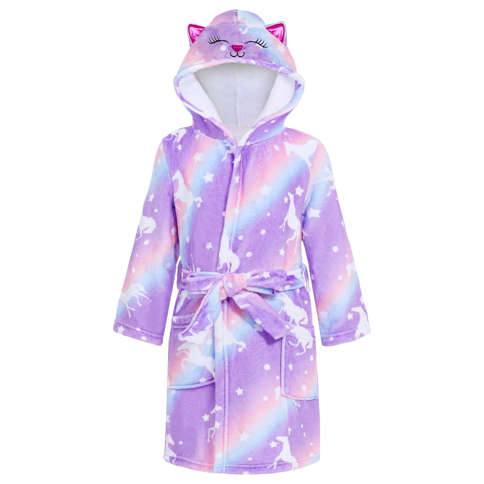 WYTbaby Peignoir à capuche en polaire douce pour enfants de 4 à 14 ans