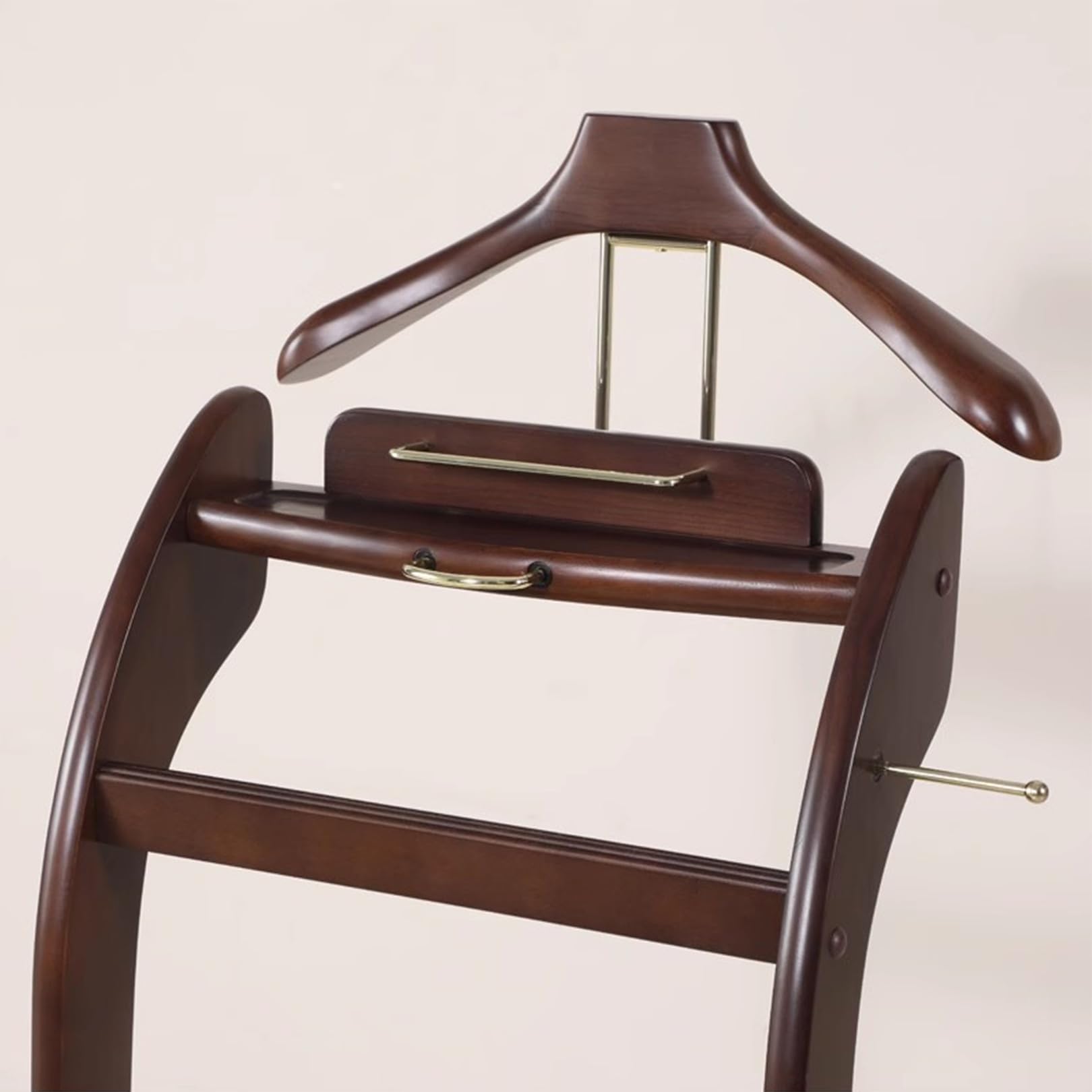 Valet de valet rustique en bois massif pour homme avec support pour pantalons, cravates et base lourde – Idéal pour chambre à coucher, salle de bain, salon