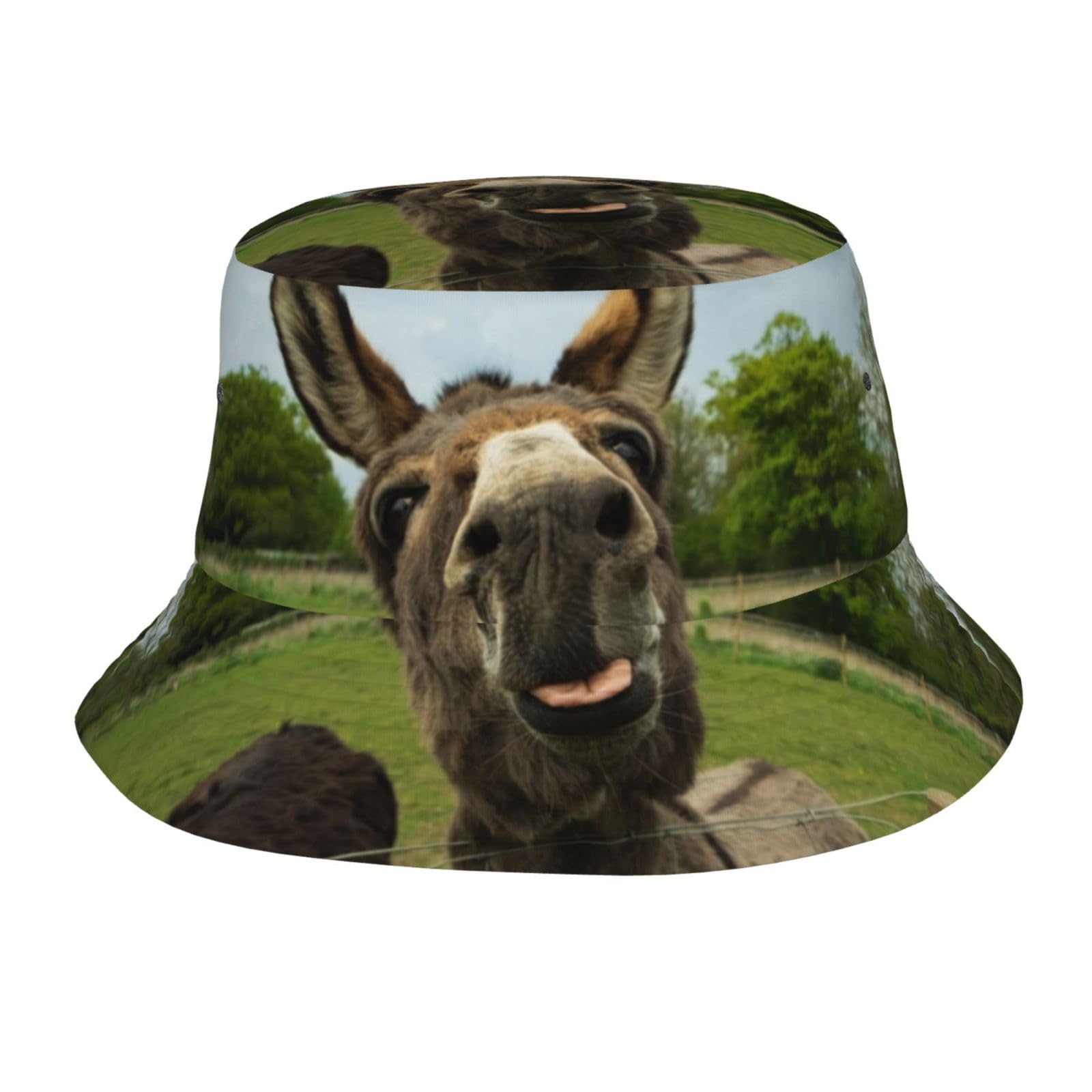 Peiyeety Unisex As Pic Funny Donkey Farm Animal Reversible Packable Bucket Hat Sun Hats For Men Women Black