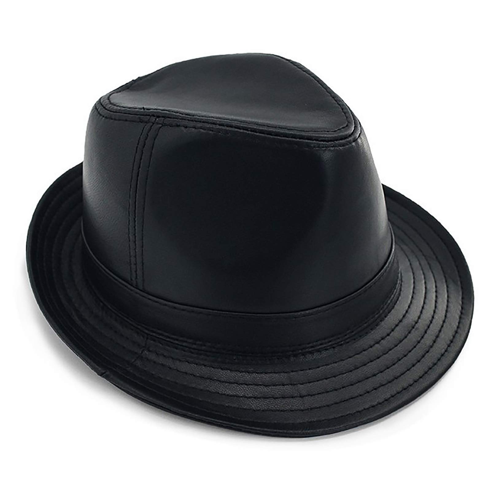 Sombreros de invierno, Sombrero de jazz de cuero para hombre Sheepskin Vintage Fedora Trilby Hat Panamá Tamaño ajustable de invierno