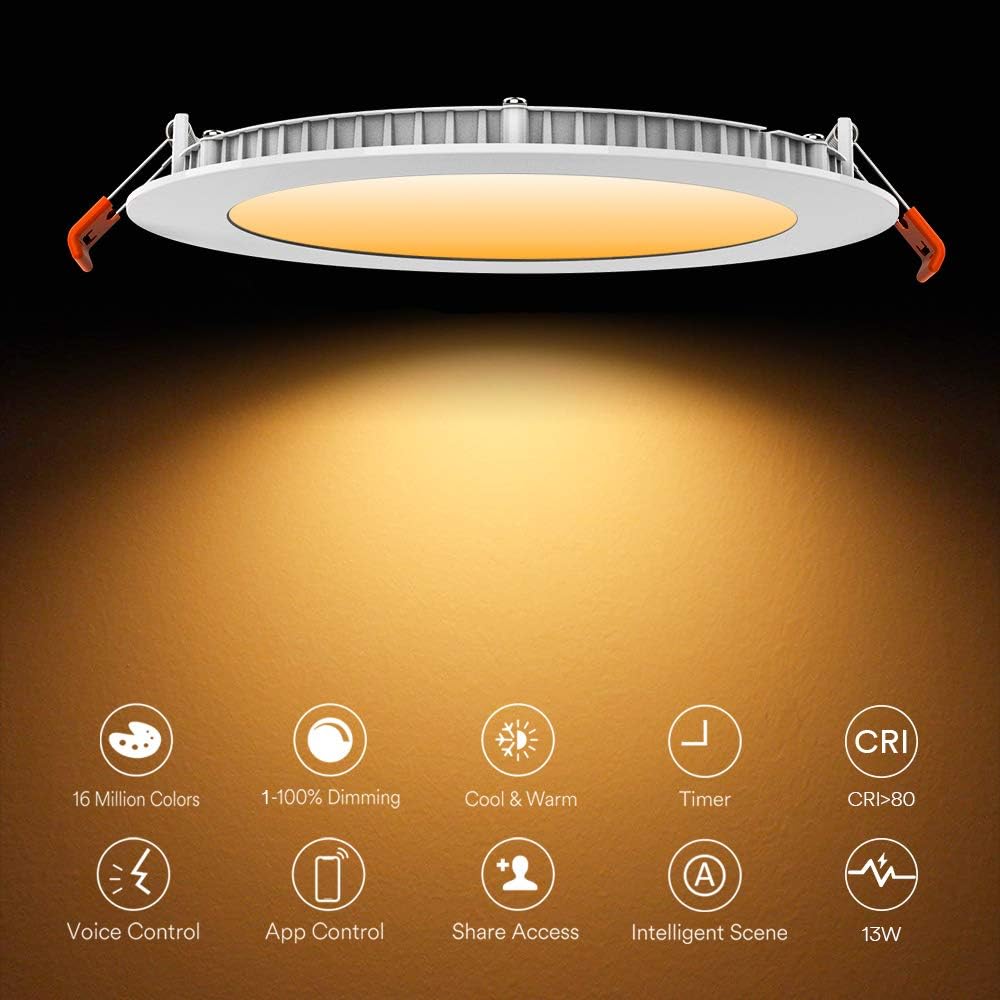 Authentic Crazy Deals LED Recessed Lighting - Lumary 6 inch Smart WiFi Recessed Lights 13W 1100LM Slim Smart Recessed Lighting with Junction Box Compatible with Alexa/Google Assistant(6 Inch-2PCS)