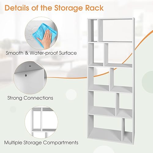 Miniatura 6 de Giantex Estantería de 5 niveles gabinete organizador de almacenamiento de 10 cubos de 66 pulgadas de alto estantería de madera independiente de