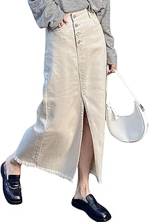 GRECIILOOKS Women's High Waist White Denim Skirt with Front Slit – Long Maxi Jean Skirt Casual Fashion – Stylish Denim Ski...