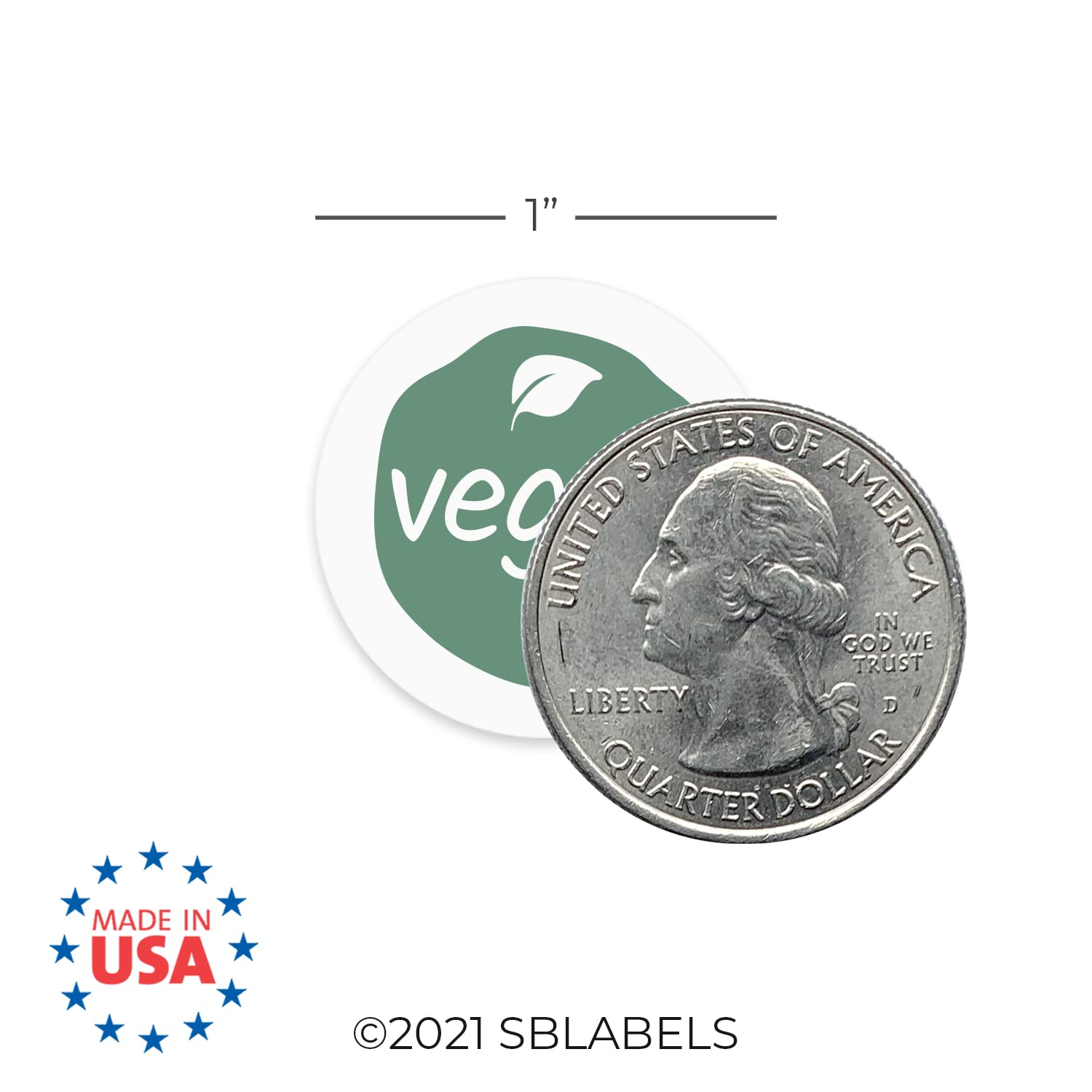 Sage Vegane Aufkleber / 500 weiße glänzende Kreise Lebensmitteletiketten / kleine 2,5 cm einzigartiges Blattlabel Design mit moderner Ästhetik / Made in USA