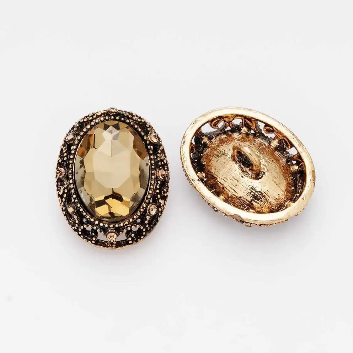 Oval Rhinestone Metal Button with for Coat Jacket Sewing Craft