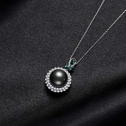 VIKI LYNN 12-13mm Round Tahitian Cultured Black Pearl Pendant Necklace 925 Sterling Silver CZ for Women - Image 6