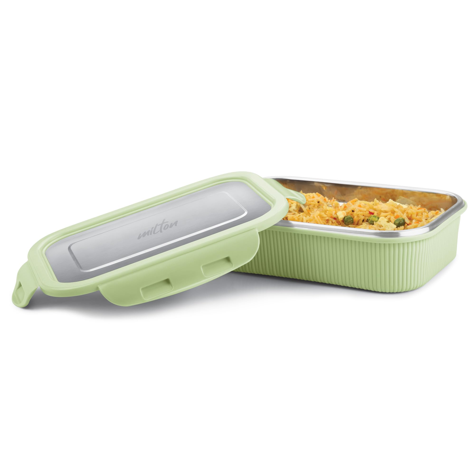 MILTON Cool Touch Rectangular 800 Stainless Steel Container, 780 ml, Green | Microwave Safe | Food Grade | BPA Free | Refrigerator Safe