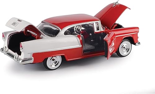 Miniatura 6 de 1955 Chevy Bel Air, rojo, escala 1/24 fundido a troquel modelo Toy Car Motormax 73229