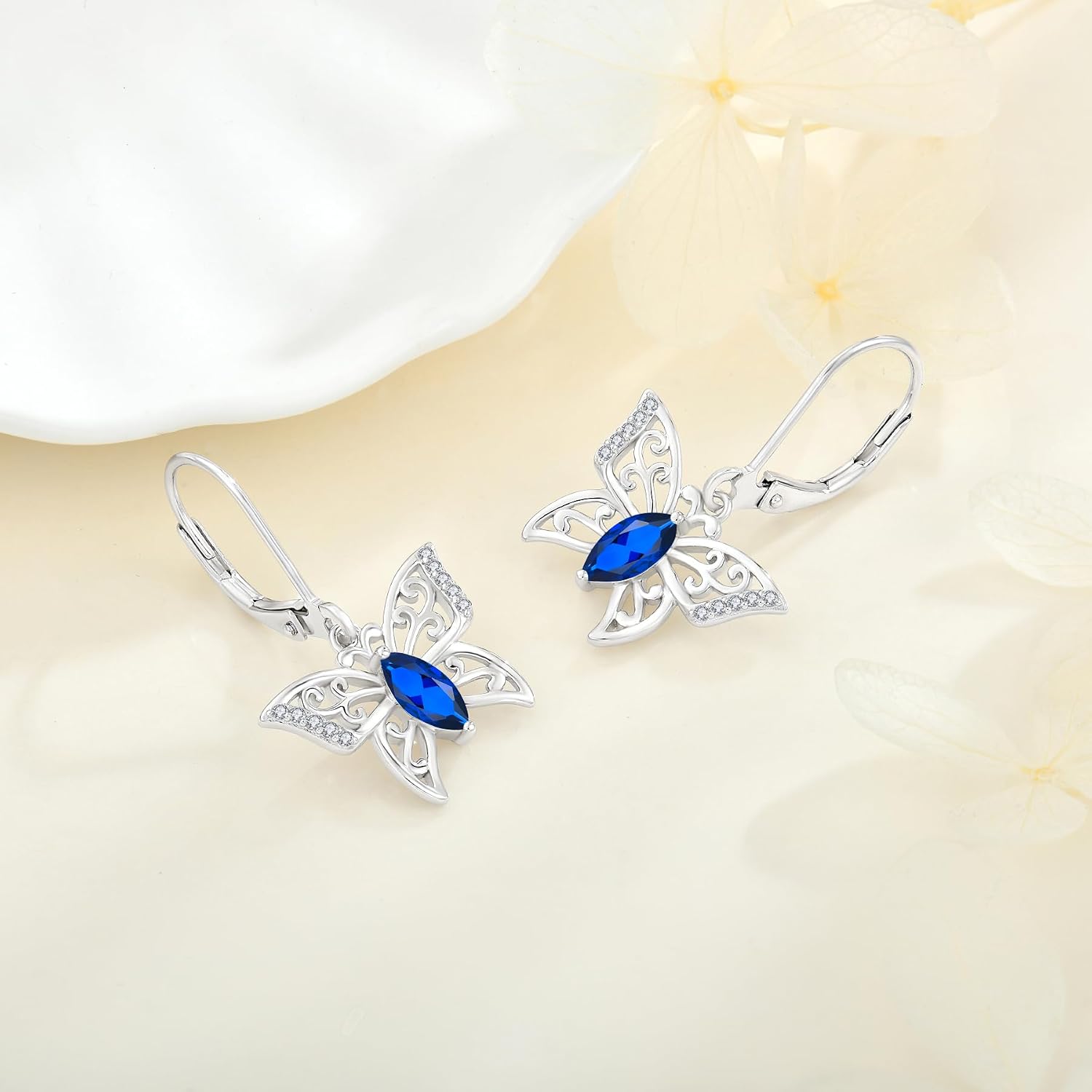 Butterfly Birthstone Jewelry Leverback Earrings 925 Sterling Silver 5A Cubic Zirconia Animal Earrings Women Dangle Drop Butterfly Earrings