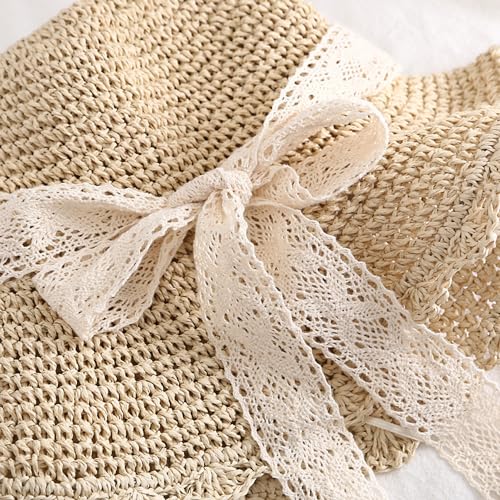 Summer Beach Sun Straw Hats for Women Wide Brim Packable Travel Bucket Hats UPF 50+ - Image 5
