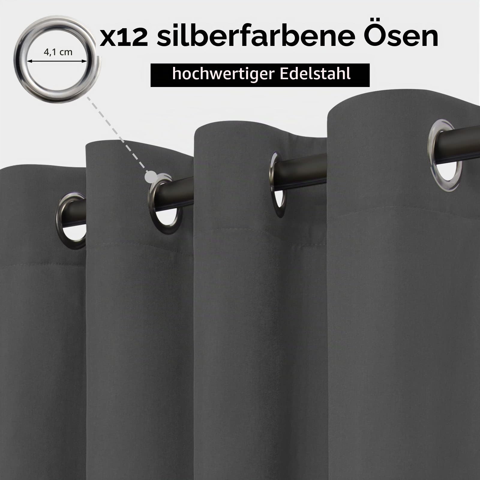 Easy-Going Outdoor-Vorhänge, wasserdicht, winddicht, wetterfest, Gardinen Vorhänge mit Schlaufen, Vorhang für Terrasse, Cabana, Veranda, Pergola und Pavillon, Ösen oben, 1 Bahn, 279,4 x 213,4 cm, Grau