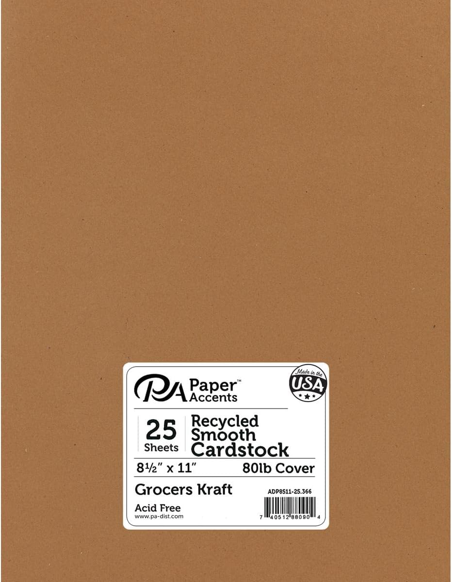 PA Paper Accents Recycled Cardstock 8.5 x 11 Glacier Grey, 80lb colored cardstock paper for card making, scrapbooking, printing, quilling and crafts, 25 piece pack