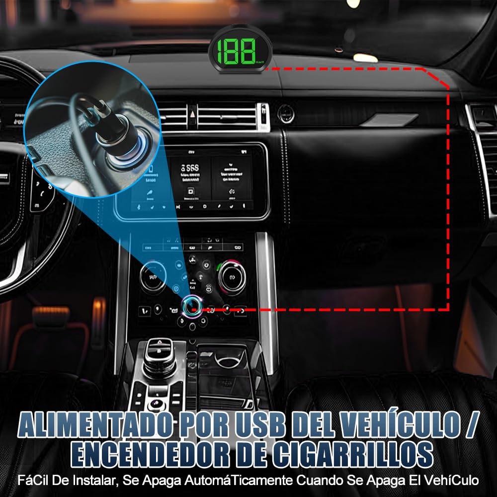 Velocímetro Digital HUD Para Coche con GPS y Beidou, Pantalla LED, USB Conectar y Usar, Compatibile con Todos los Vehículos, 10Hz Refresco, KM/H, Verde