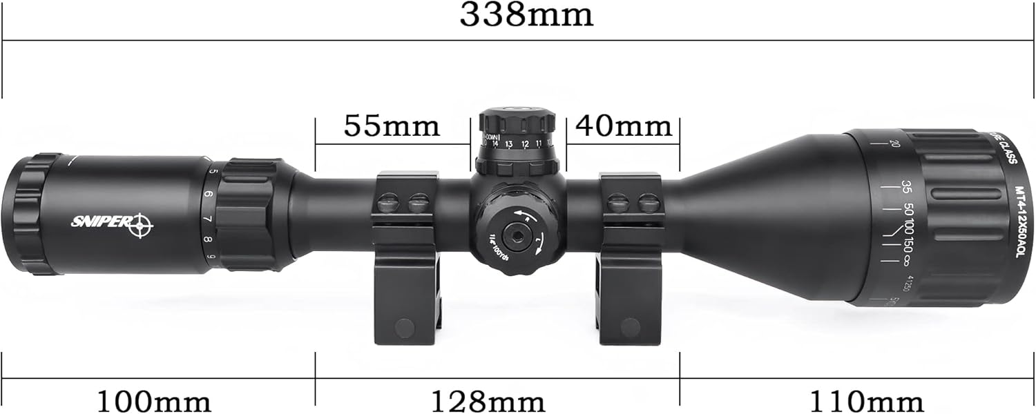 SNIPER Rifle Scope 4-12x50 AOL with Red/Green/Blue Illuminated Reticle Riflescope, Adjustable Objective (MT4-12x50AOL)