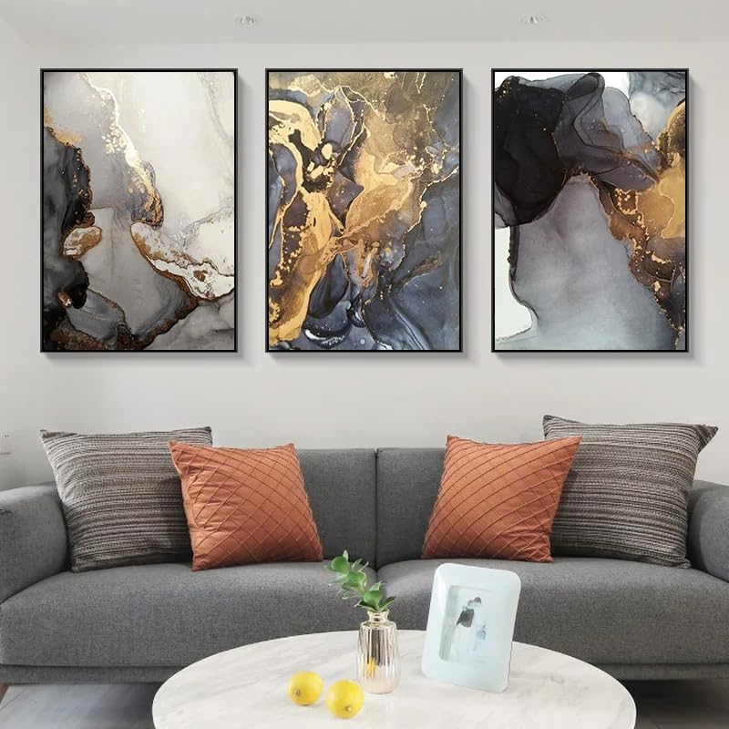 LTjiajuypd Stampe su tela astratte in marmo nero e grigio, poster artistici da parete per soggiorno e arredamento moderno (60x85 cm - 3 pezzi)