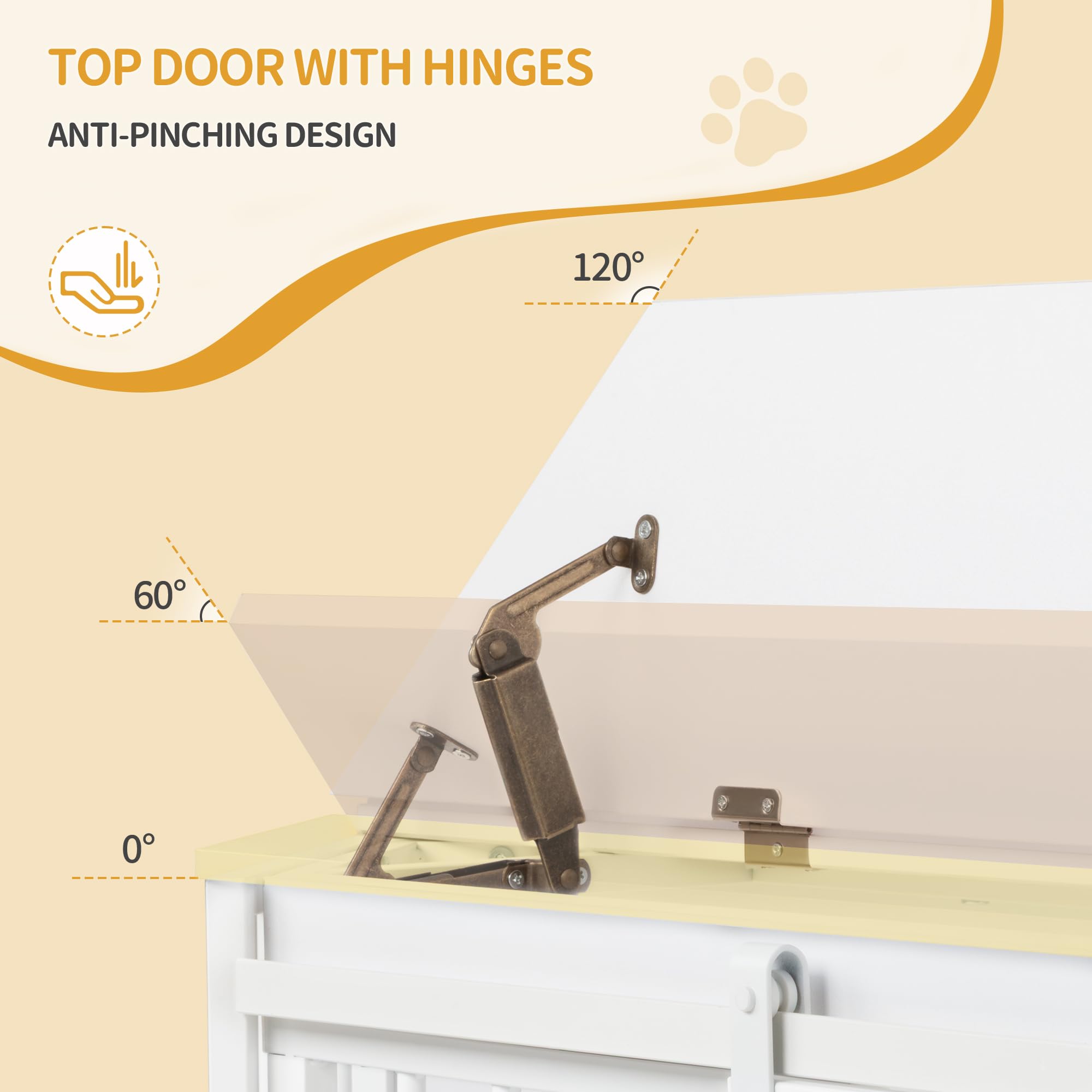 Hzuaneri Cage d'angle pour Chien, Meuble pour Cages, Niche Interieur à Chien Avec Coussins et Portes Coulissantes, Caisse avec Plateau Rabattable pour Moyen et Petit, 107x 59,6 x 64cm, Blanc DFC85903W