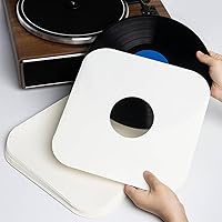 Vista 6 de 100 fundas interiores de vinilo de 12 pulgadas, hechas de papel kraft blanco pesado, cubiertas de álbum con esquinas redondas para 33 RPM, agujero