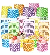 300Pcs Ice Cream Cups, 8 Oz Disposable Paper Dessert Bowls, Colorful Polka Dots Snack Cups for Ho...