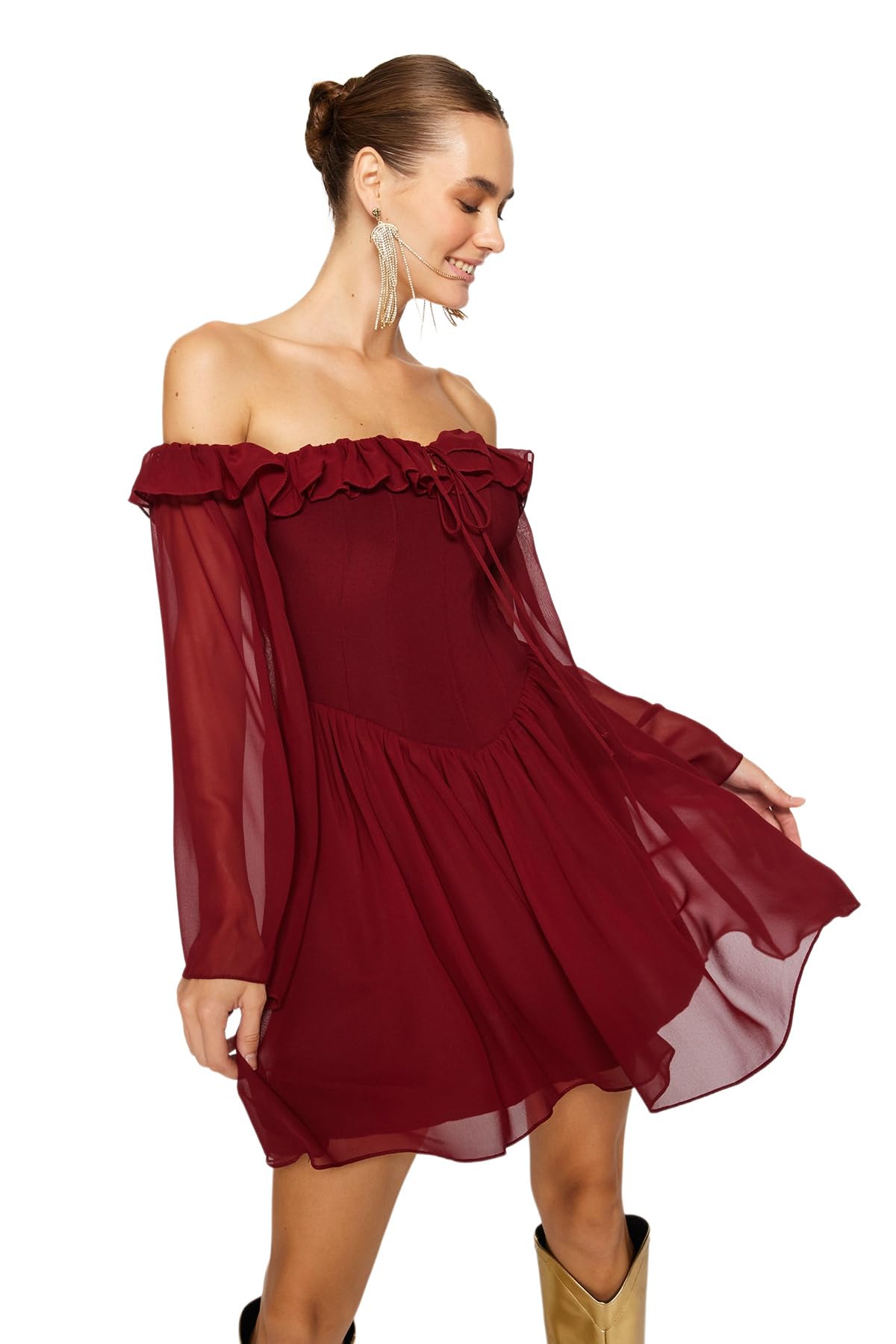 Trendyol Abito da Donna TPRSS23EL00096, Borgogna, 38