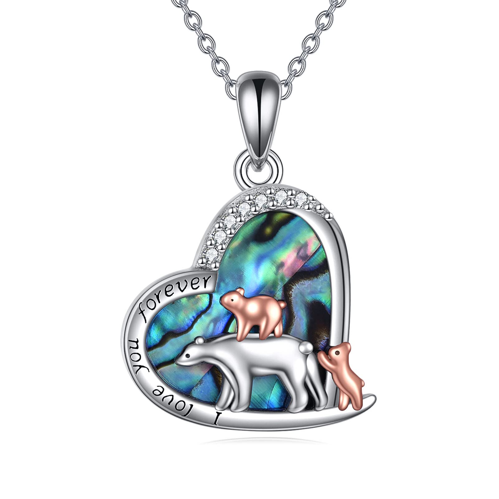 YFN Collar de plata de ley con colgante de mamá oso con 2 cachorros, joyería de regalo para mujeres y madres, Plata esterlina, Circonia cúbica