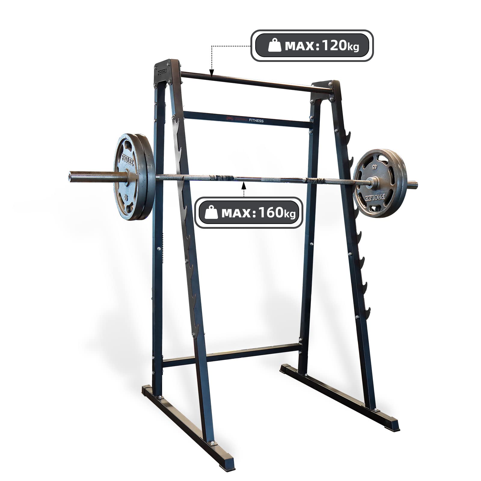 ZERRO Squat Rack Support d'haltères multifonction avec 8 niveaux de crochet jusqu'à 160 kg