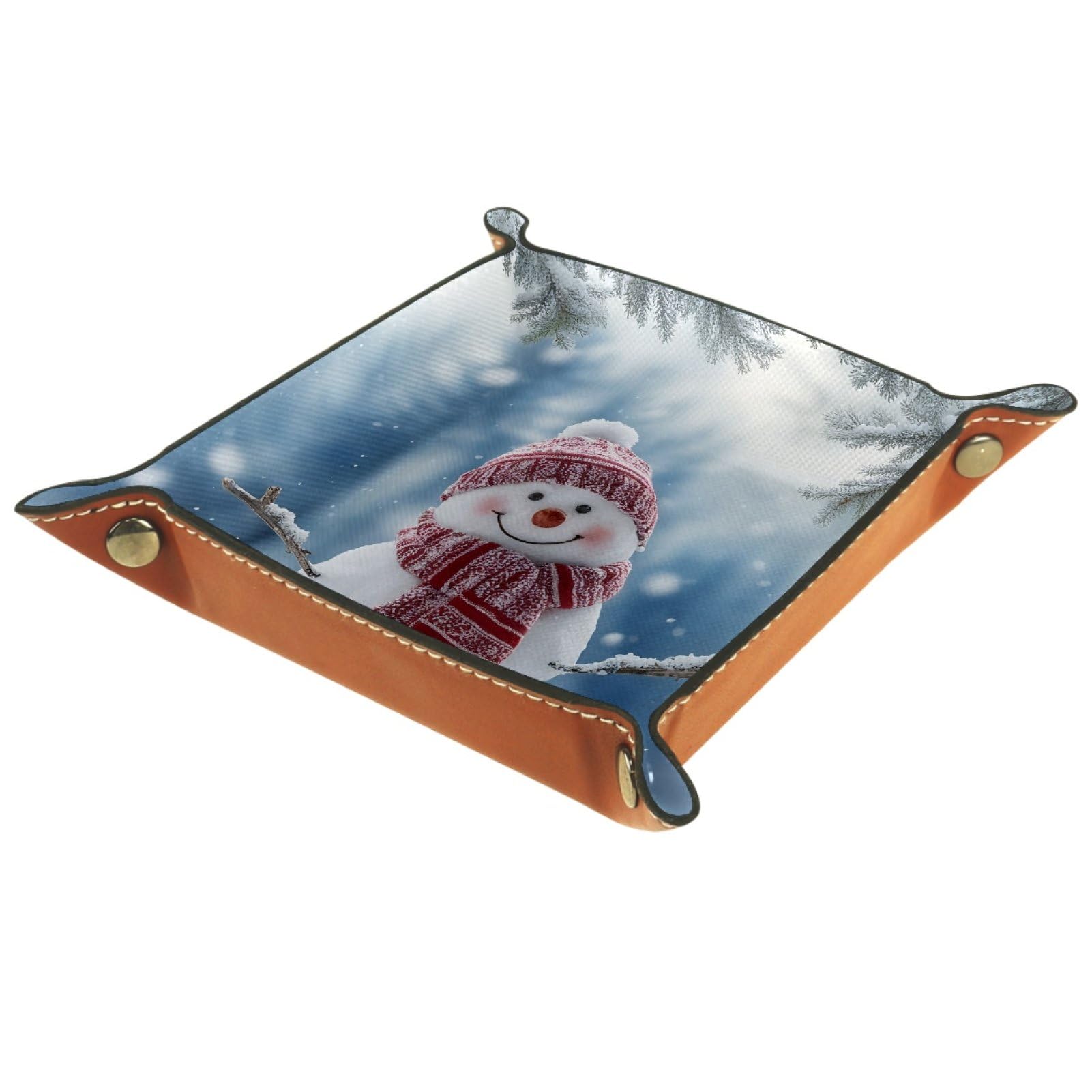VAPOKF Snowman Portable Dice Rolling Tray, Microfiber Leather Dice Holder Game Box for D&D, RPG, Table Games or Desktop Phone Key Storage, 20.5 × 20.5 cm