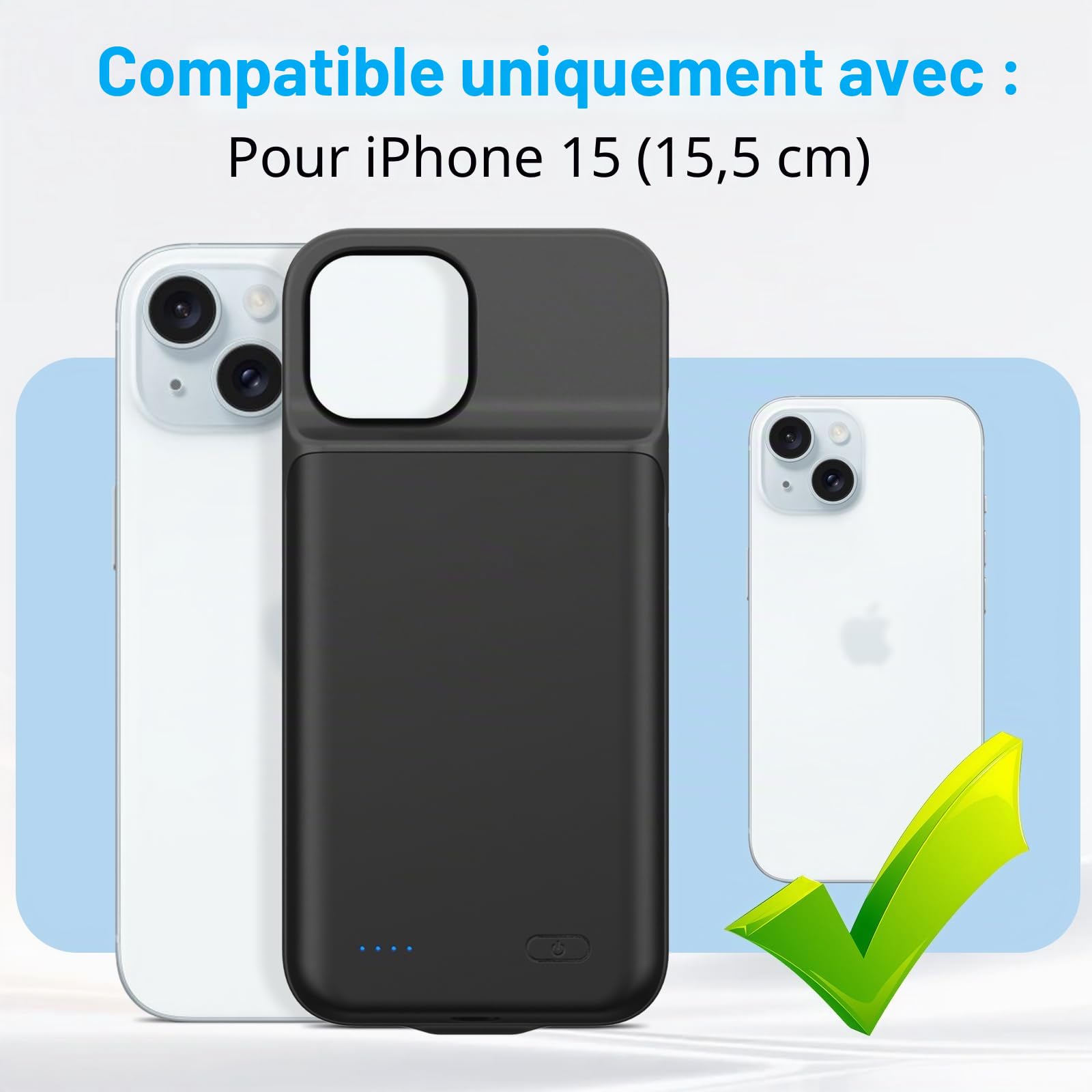 Coque de Batterie pour iPhone 15 (6,1 "), 8500 mAh, Chargeur Portable Ultra Fin pour iPhone 15, Chargeur de téléphone et Coque de Protection avec Fonction de Charge pour iPhone 15 - Noir