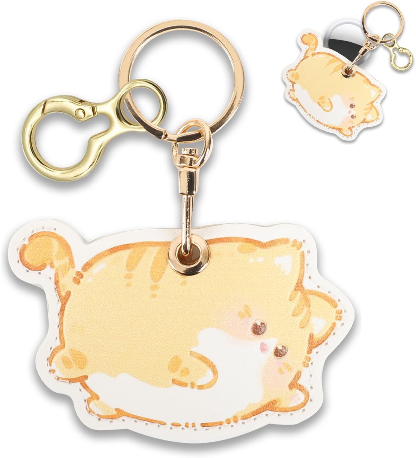 Leather Keychain Holder Case Compatible with Apple Airtag, Cute Protective Cover for Air Tag with Keyring, Anti-Scratch Hidden Keychain Finder GPS Tracker Case for Wallet, Keys, Bag(Cat)