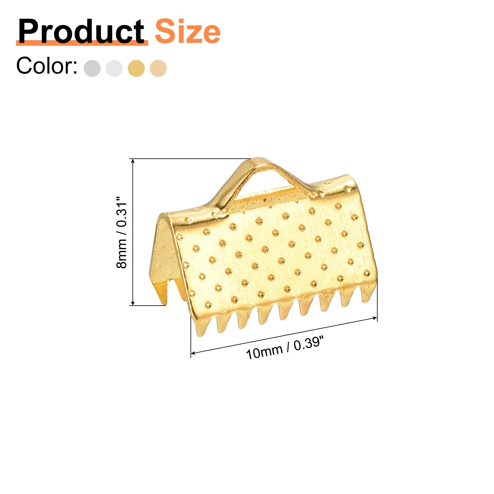 uxcell 100Pcs 10mm Ribbon Crimp Clamp Ends, Bookmark Pinch Crimp Ends, Fasteners Clasp Crimp Ends for Bracelet Necklace Jewelry Making, 4 Colors