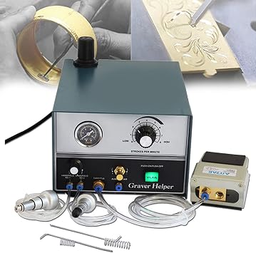 Pneumatic Jewelry Engraver Machine Jewelry Making Tools 100-4000 RPM Pneumatic Graver Handpiece Double-Head Micro Engraver for Jewelry Crafts and Wrought Iron,110V