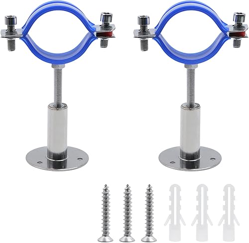2 Pcs Stainless Steel Wall Mount Pipe Support Bracket Adjustable Pipe Bracket Clamps Cable Clips Fit for 54-57mm Pipes OD