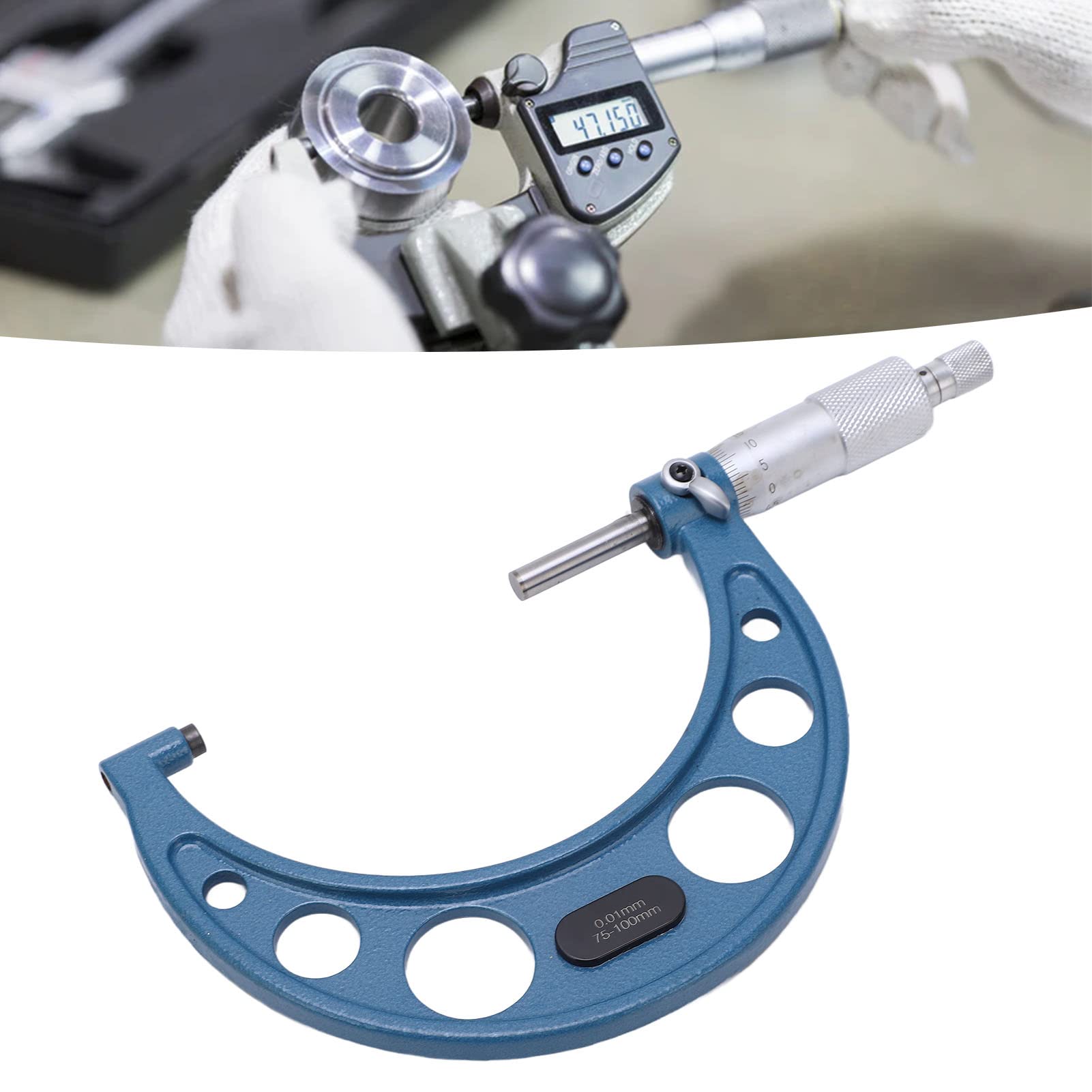 Palmer micrométrique en alliage stable à lecture précise 0,01 mm pour mesures externes – portable avec boîtier de rangement (75‑100/0,01 mm)
