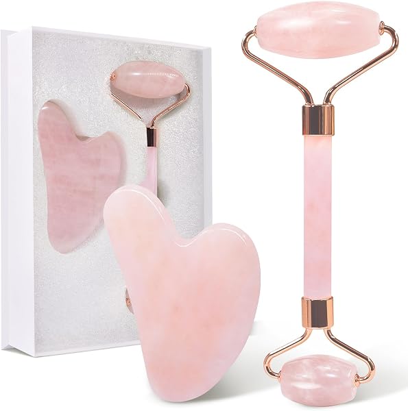 GUGUG Rosenquarz Roller und Gua Sha Set