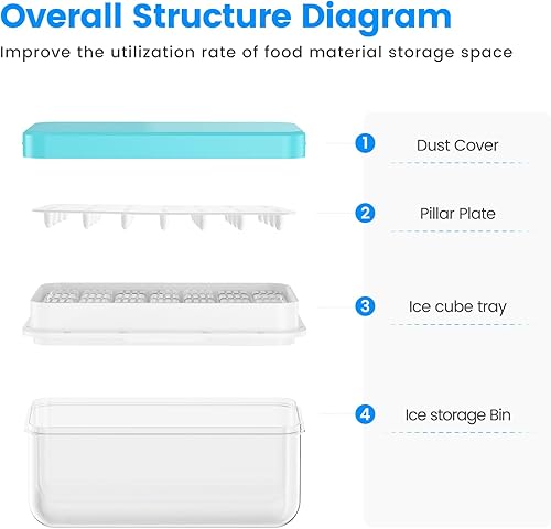 Miniatura 7 de Bandeja para cubitos de hielo con tapa y contenedor, 28 moldes para cubitos de hielo, bandejas de hielo para congelador, molde de bandeja