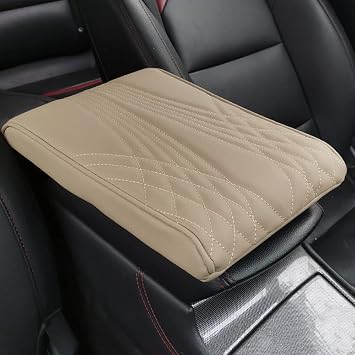 Leather Car Armrest Box Pad - 2023 New Waterproof Car Center Console Cover Pad, Leather Auto Armrest Cover, Universal Arm Rest Cushion Pads for SUV/Truck/Vehicle A - Beige