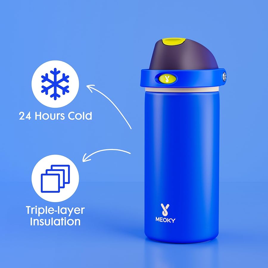 18 oz Insulated Water Bottle for Kids: Meoky Stainless Steel Water Bottle with 2-in-1 Straw and Spout Lid - Leak Proof, Cold for 24 Hours, BPA-Free for Boys School Sports, Celestial Sphere - image 3