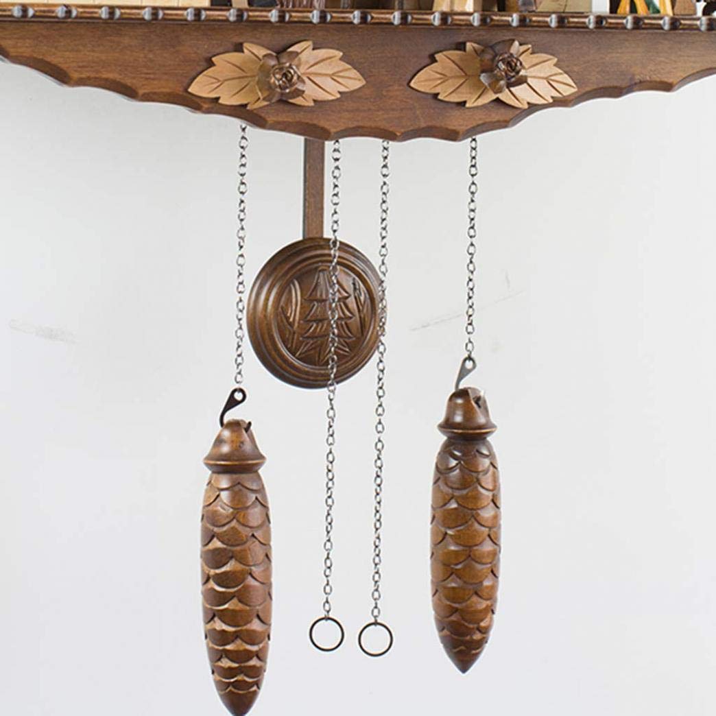 Reloj De Cuco Villa De Madera Maciza Tallada A Mano con Música Y Muñeca Giratoria, Reloj De Pared De Madera De Cuarzo con Volumen Ajustable Y Sensor Nocturno para El Hogar Y La Oficina