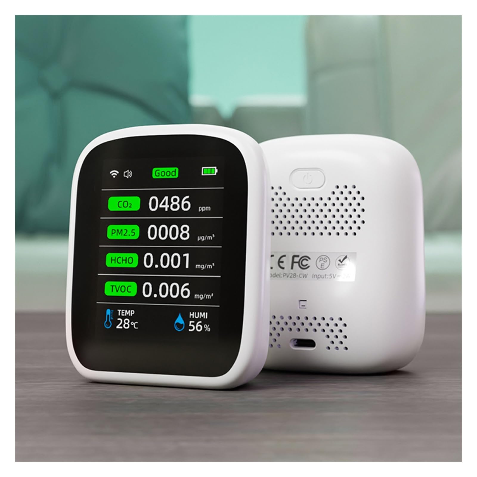 Misuratore Qualità dell'aria, 8in1 PM1.0 PM2.5 PM10 CO2 TVOC HCHO Tester di temperatura e umidità Misuratore portatile di qualità 'aria Rilevatore di anidride carbonica per Casa Cucina Ufficio Auto