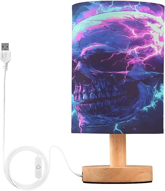 ALAZA Fantasy Magic Sugar Skull Decor Bedside Table Lamp with USB Port for Bedroom Nightstand Office Desk LED Bulb Included