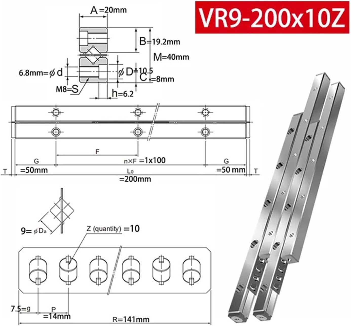 1pcs Cross Roller Guide VR9 VR9-200 VR9-200×10Z